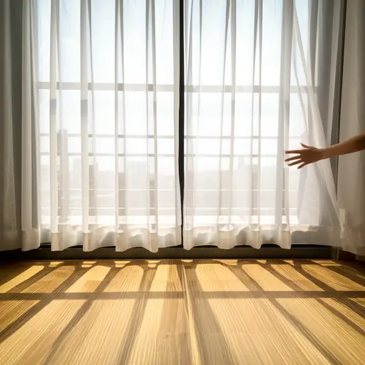 拉开窗帘让日光进入房间。