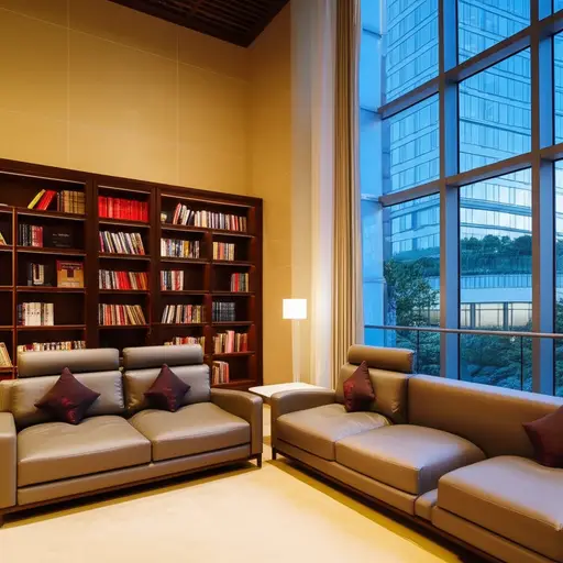 酒店建筑群里包含一个安静的阅读区。