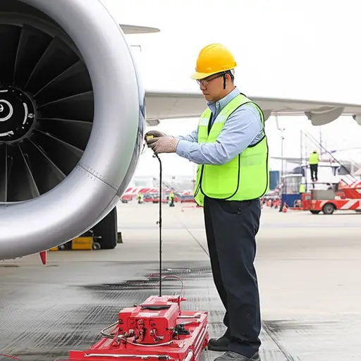 飞机起飞前，工程师会检查发动机的油量。