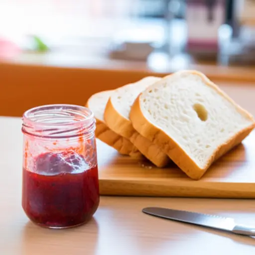 早餐我们吃了面包和果酱。