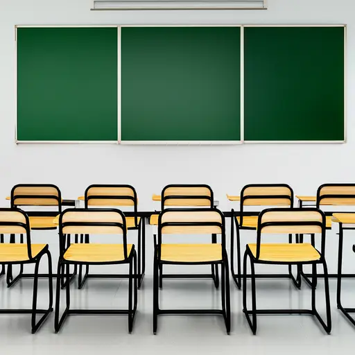 所有的椅子在黑板旁排成一排。