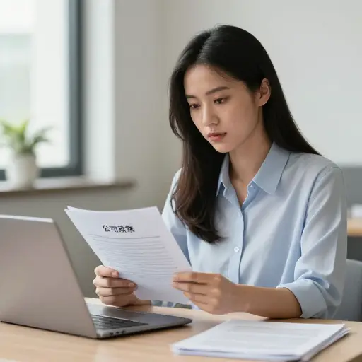 在她的论文中，她引用了公司政策文件中的原话。
