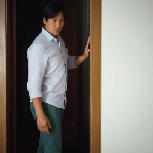 他悄悄地走进房间。