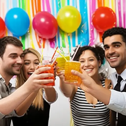 在派对上，他们举起杯子说：“干杯！”