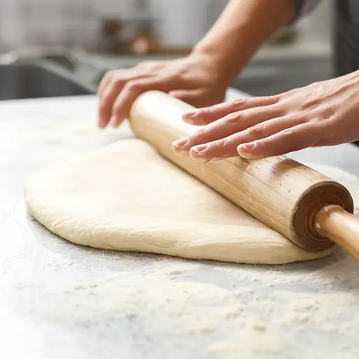 在平坦的表面上擀开面团。