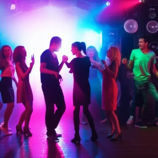 我们去了迪斯科舞厅，一起跳舞，但音乐的音量太高了，无法交谈！