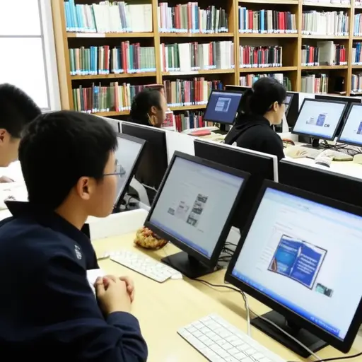 学生们经常访问在线图书馆找书。