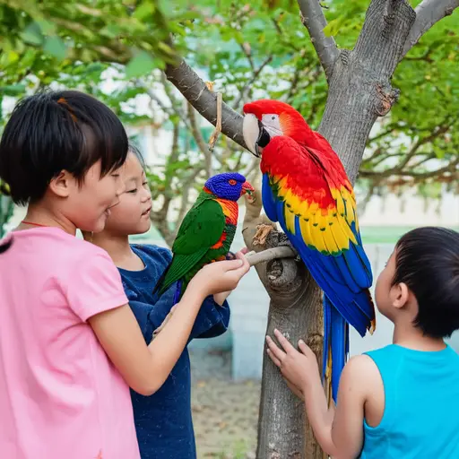 孩子们喜欢教鹦鹉新单词。