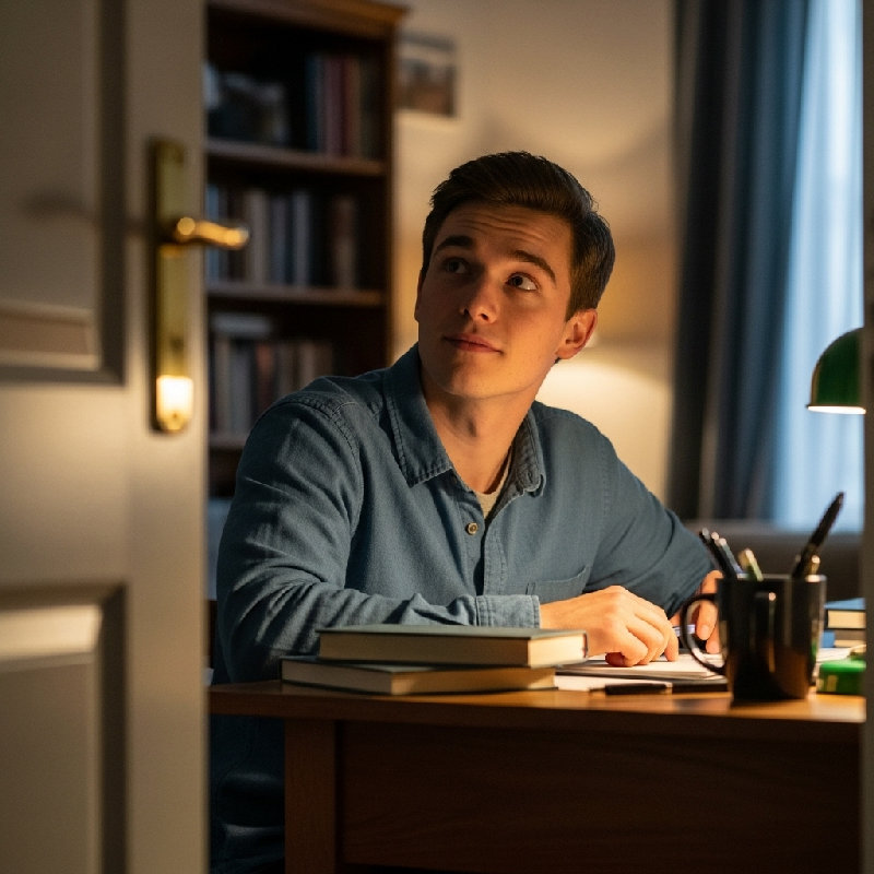 他抬起头来看是谁进来了。