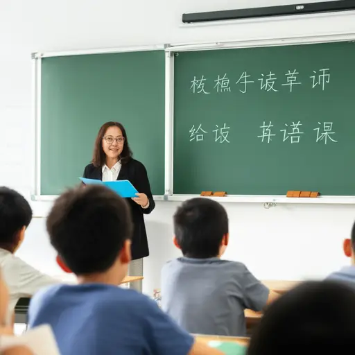 那个戴眼镜的老师教我们英语。