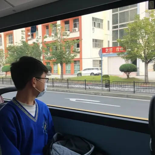 我坐公交车去学校大约需要十五分钟。