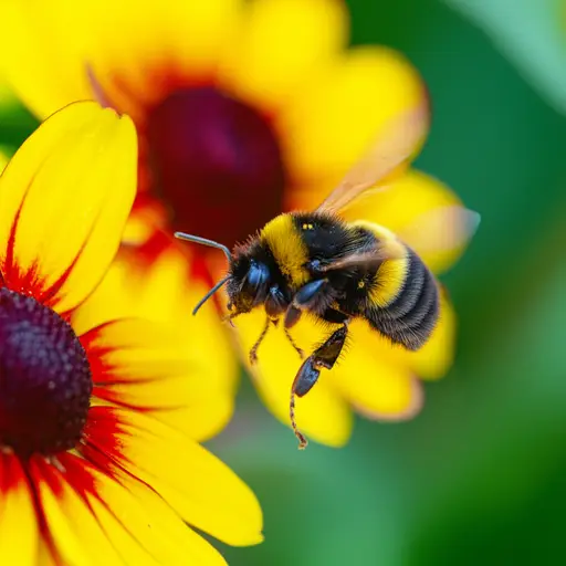 一只毛茸茸的蜜蜂在花丛中嗡嗡作响。