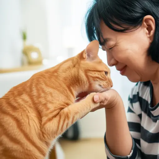 这只猫对人很友好。