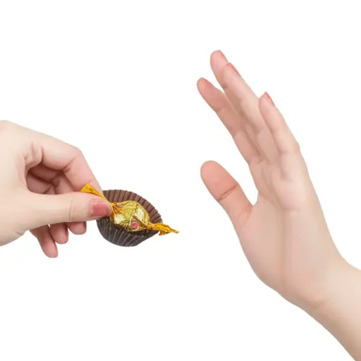 “给，吃颗糖吧。”“不用了，谢谢，我不喜欢巧克力。”