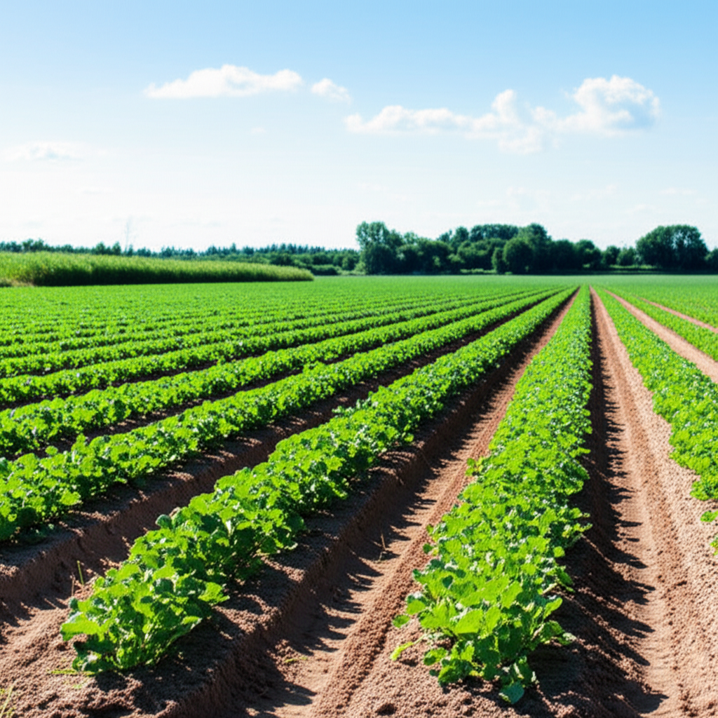 田地里种满了绿油油的庄稼。