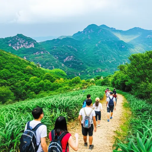 我们周末去爬山。