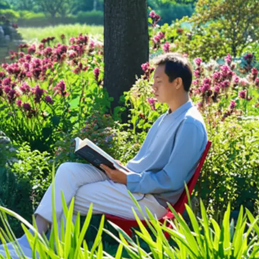 我当时正在花园里读一本有趣的小说。