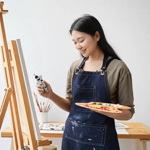 这位艺术家为她的画室买了新颜料。