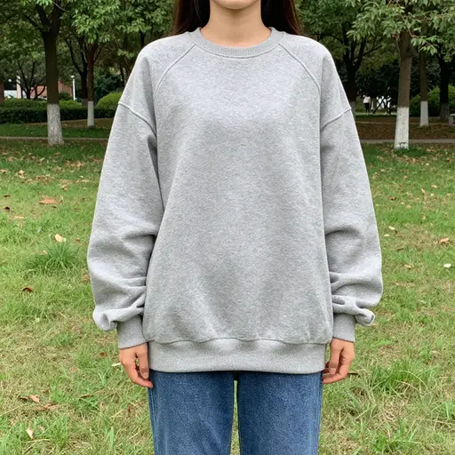 她穿着随意，牛仔裤和一件运动衫。