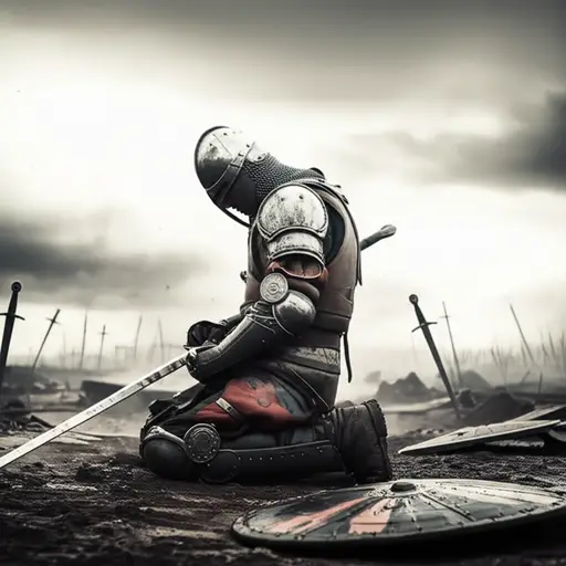 经过漫长而疲惫的战斗，他终于倒下了。