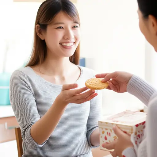 “你想吃块饼干吗？” “好的，请。”