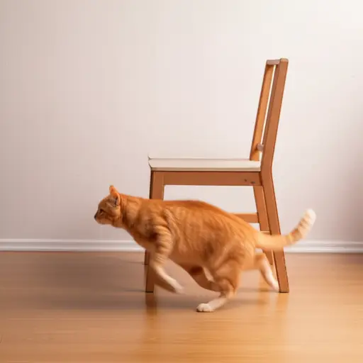 猫跑到了椅子后面。