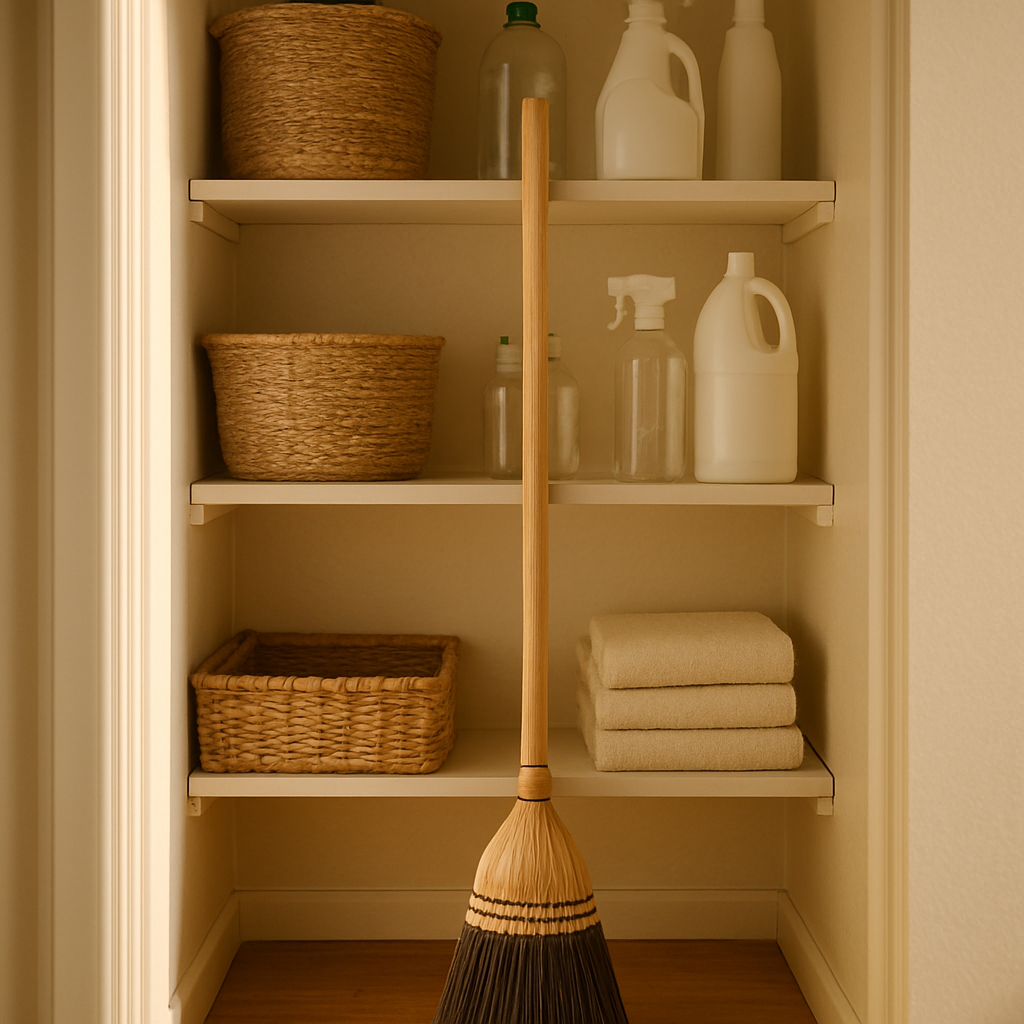 扫把放在储藏室里。