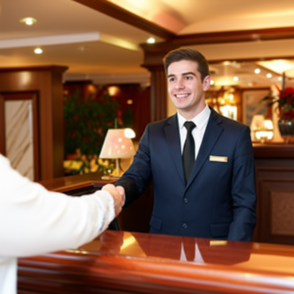 酒店前台的工作人员热情地接待了客人。