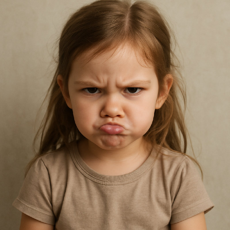 孩子被拒绝给糖果时撅起了嘴。