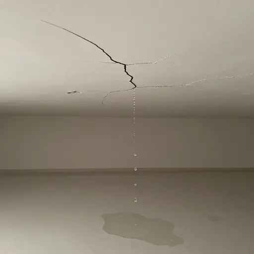 水正从天花板的裂缝中漏出来。
