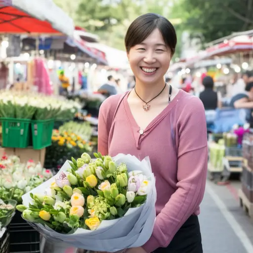 她总是从市场带花回来。