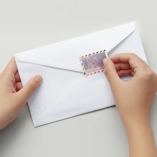 在信封上贴一张邮票。