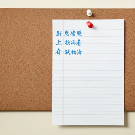 她把购物清单钉在厨房的软木板上。