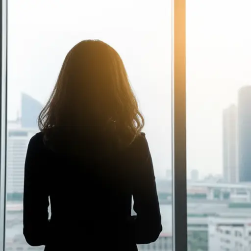 她背对着窗户站着。