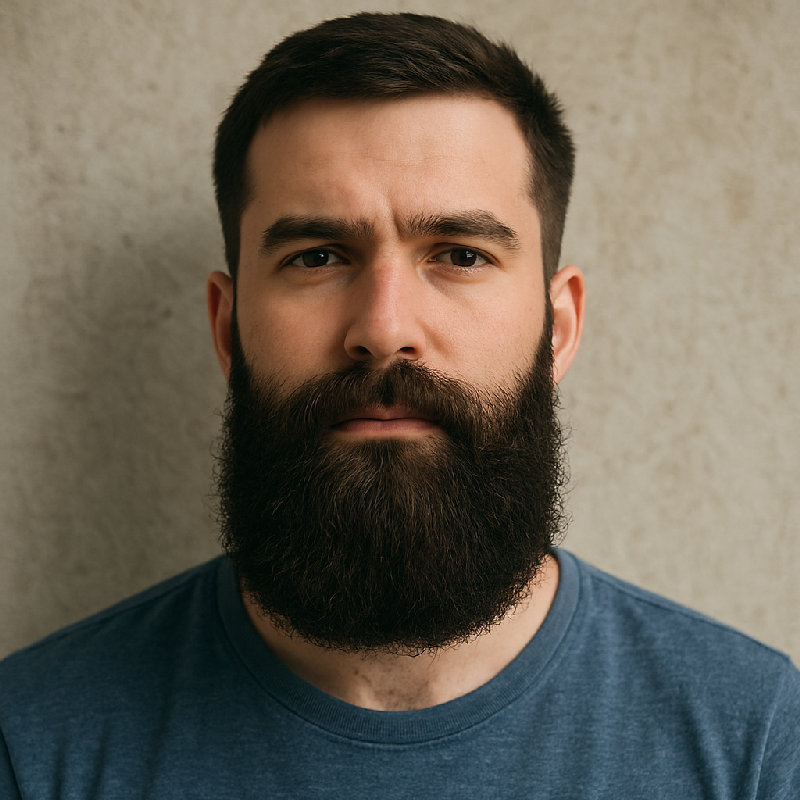 他的胡子很浓密。