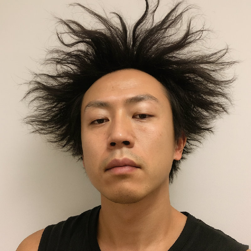 早上他的发型总是很乱。