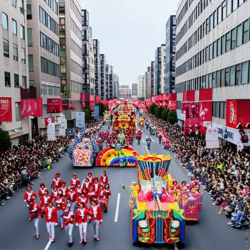 街上的人群在观看游行。