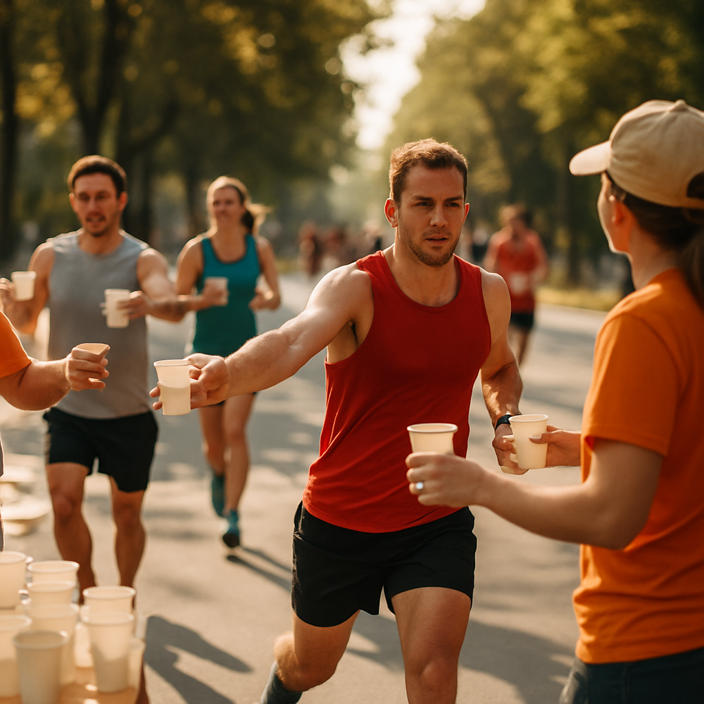 马拉松比赛通常会在赛道沿途设置补水站。