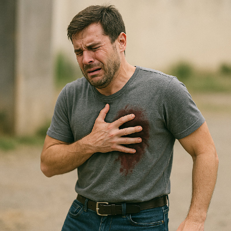 子弹击中了他的胸部。