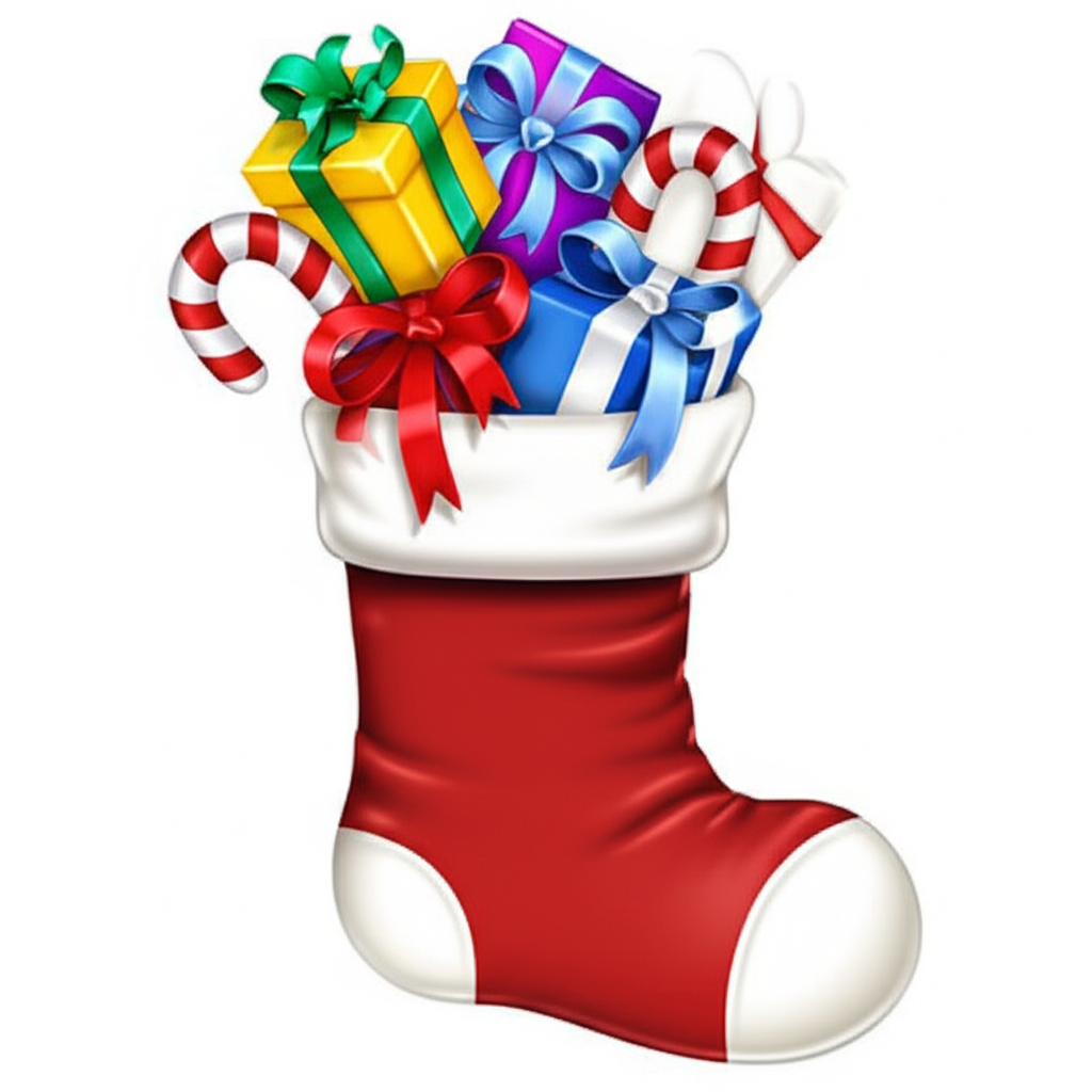 各种颜色的礼物盒堆满了圣诞袜。