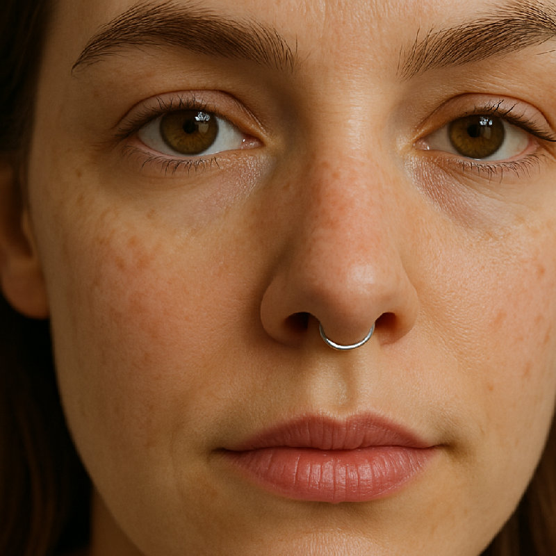 她戴着一个小鼻环。