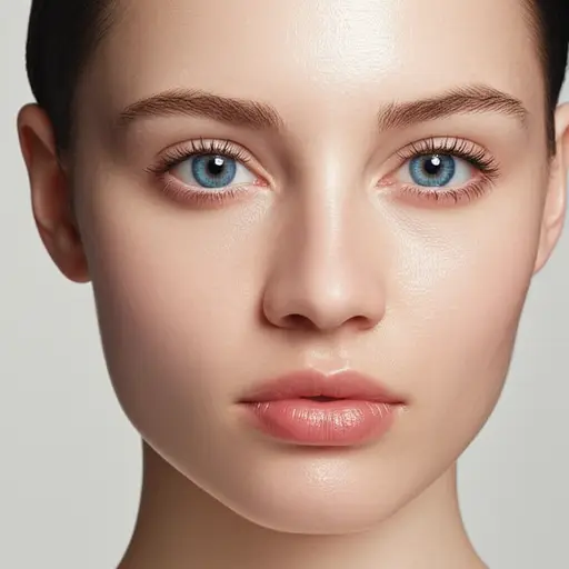 她有蓝色的眼睛和白皙的皮肤。