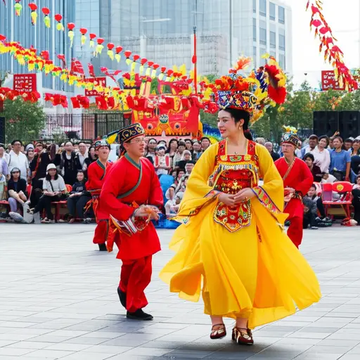 节日上表演传统的民间舞蹈。