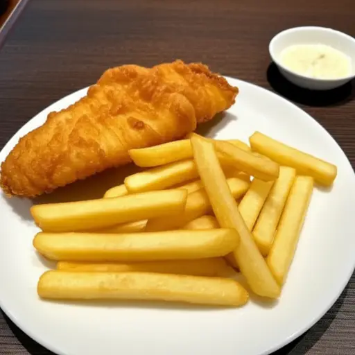 请给我鳕鱼和薯条。