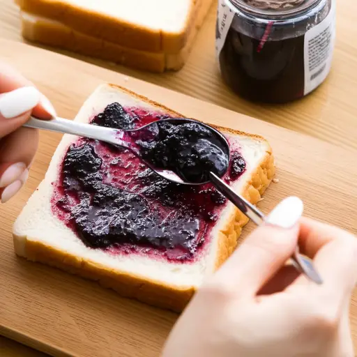 她在面包上涂了一些葡萄果冻。