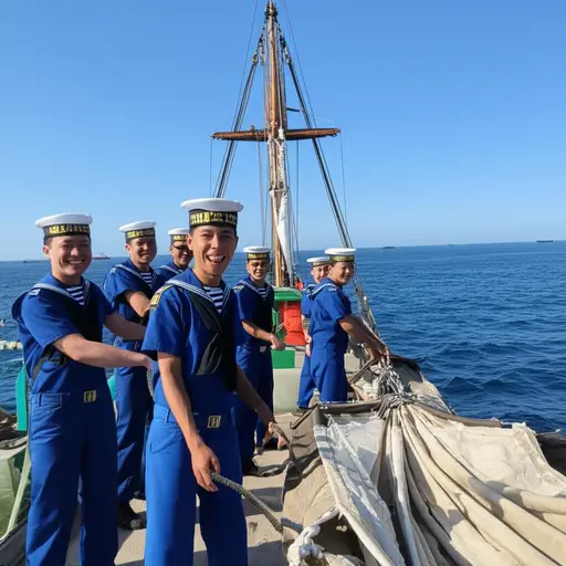 船员们准备好了扬帆起航，个个斗志昂扬。