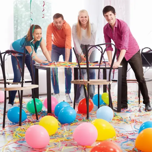 派对结束后，几个人留下来帮忙清理。