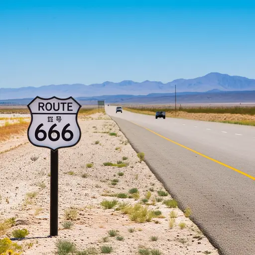 我们在公路旅行中沿着著名的66号公路行驶。