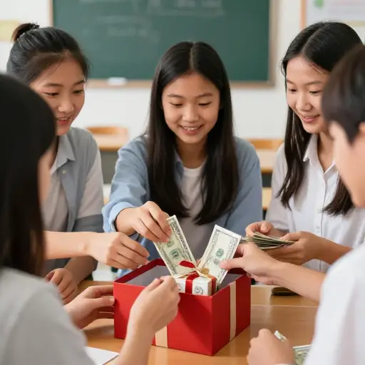 我们都凑钱给老师买了一份礼物。