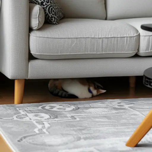 那只猫当时正躲在沙发下面。